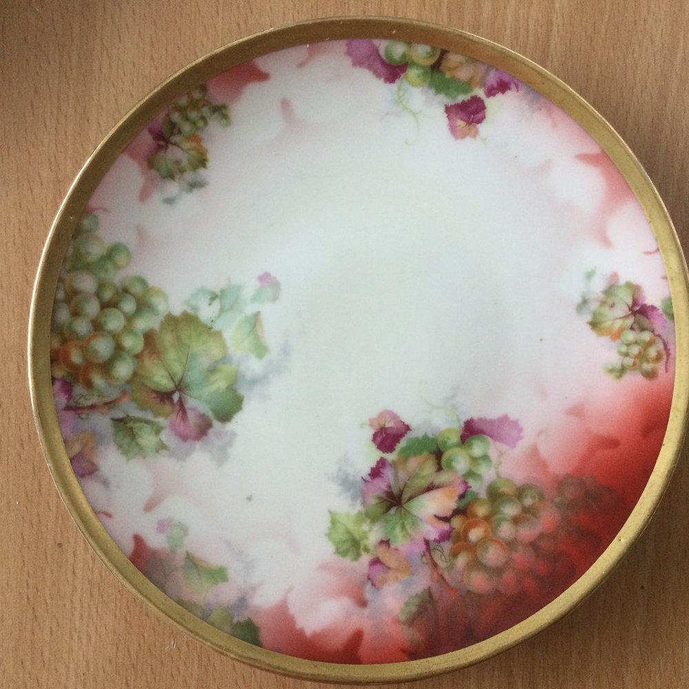 vintage Imperial PSL Austria Empire Hand painted plate 7" diameter grapes gold